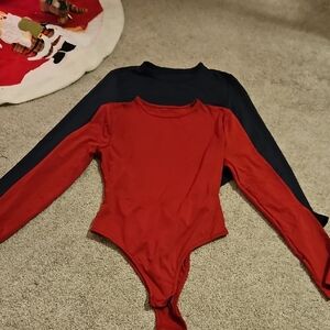 SHEIN Red and Black Long Sleeve Bodysuit